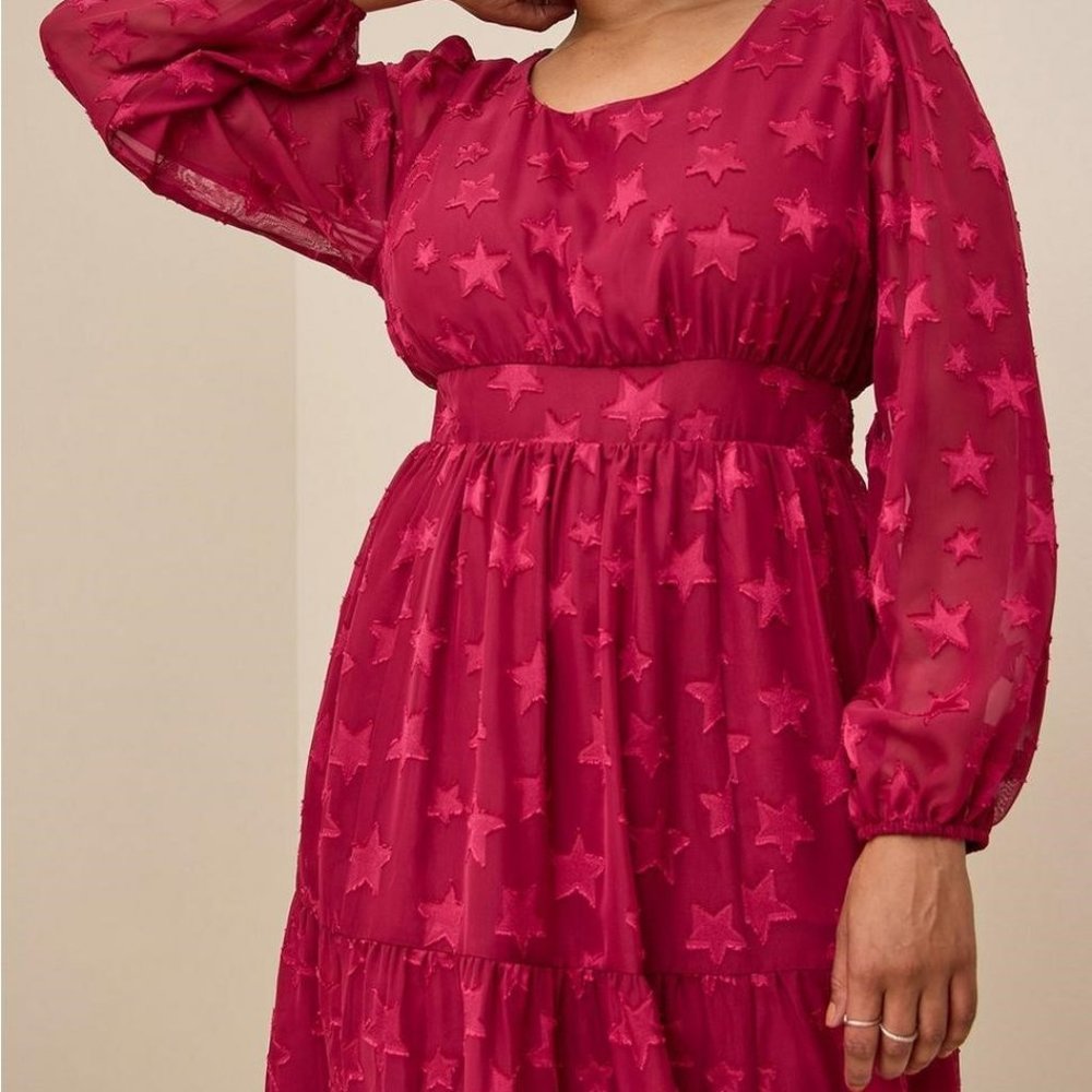 Torrid Stars Midi Clip Dot Chiffon Tiered Dress